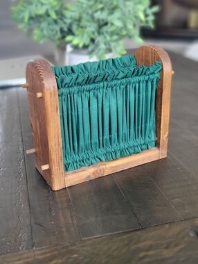 Vintage Wooden Napkin Holder w/ Green Fabric | Cottagecore, Kitchen Decor